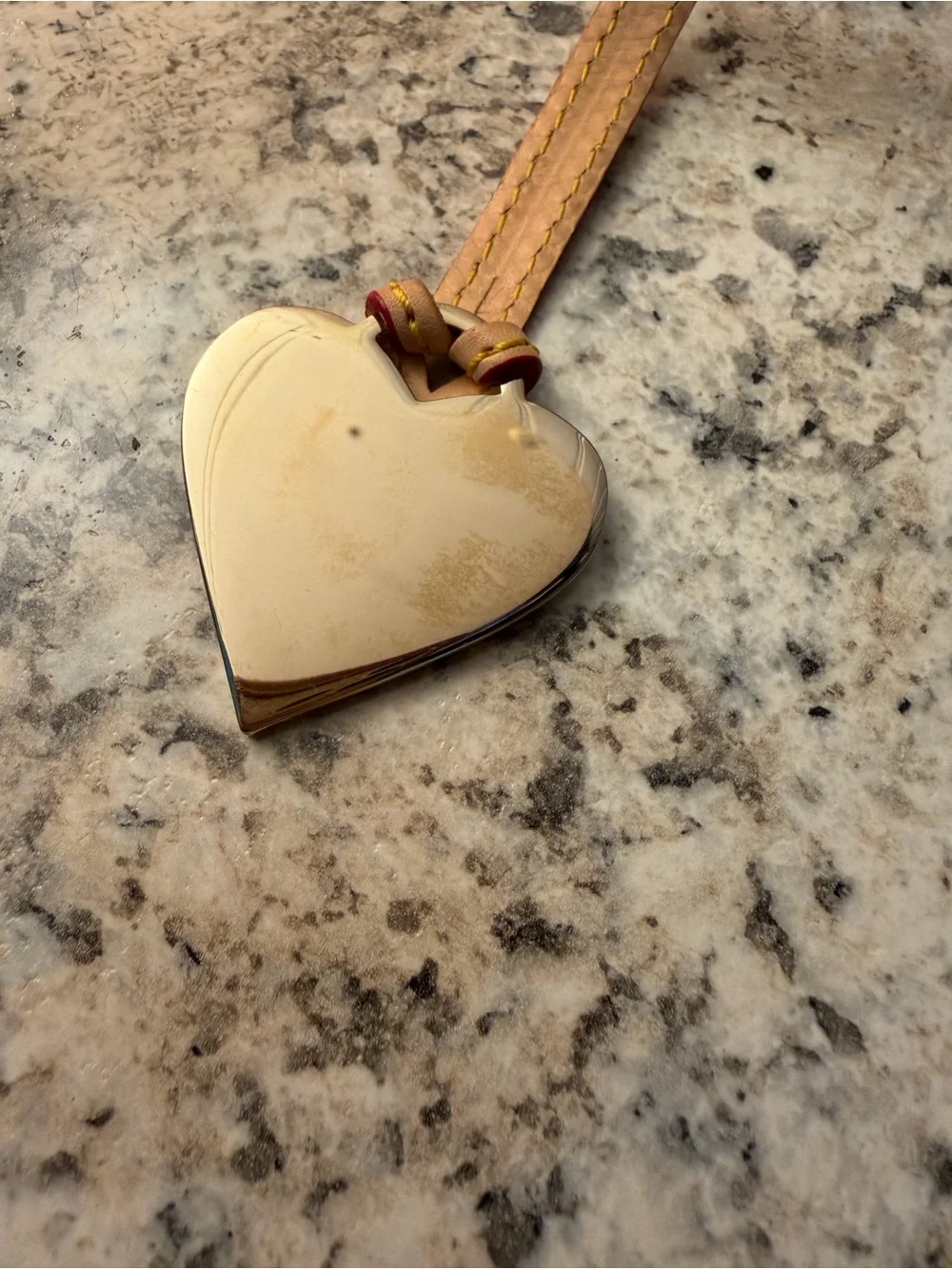 Dooney & Bourke Cream Heart Leather Tag with Tan Nude-Trim Strap Y2K